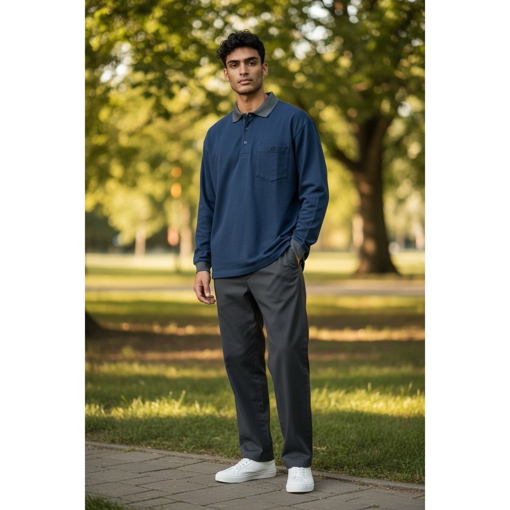 Duluth Trading Mens No Polo Shirt Long Sleeve Relaxed Fit Pocket XL Reg Navy New